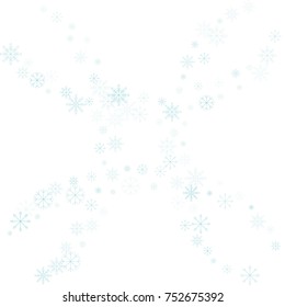 Christmas snow splash frame or border of a random scatter snowflakes isolated on white. Snow explosion. Ice storm.