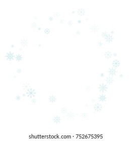 Christmas snow splash frame or border of a random scatter snowflakes isolated on white. Snow explosion. Ice storm.