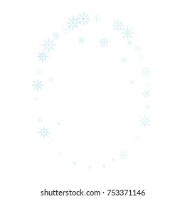 Christmas snow splash frame or border of a random scatter snowflakes isolated on white. Snow explosion. Ice storm.