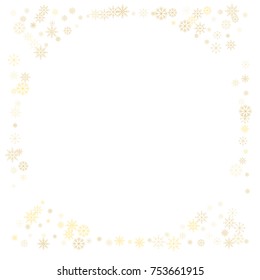 Christmas snow splash frame or border of a random scatter snowflakes isolated on white. Snow explosion. Ice storm.