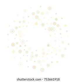 Christmas snow splash frame or border of a random scatter snowflakes isolated on white. Snow explosion. Ice storm.