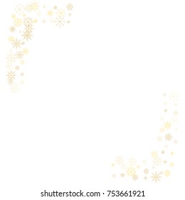 Christmas snow splash frame or border of a random scatter snowflakes isolated on white. Snow explosion. Ice storm.