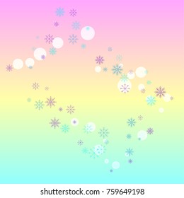 Christmas snow splash frame or border of a random scatter snowflakes on a colorful background. Snow explosion. Ice storm.