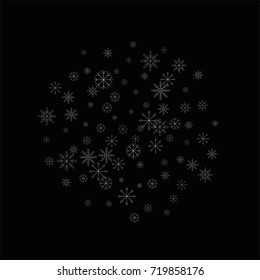 Christmas snow spray background of a random scatter snowflakes isolated on black. Snow explosion. Ice storm.