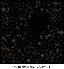 Christmas snow spray background of a random scatter snowflakes isolated on black. Snow explosion. Ice storm.