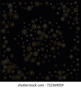 Christmas snow spray background of a random scatter snowflakes isolated on black. Snow explosion. Ice storm.