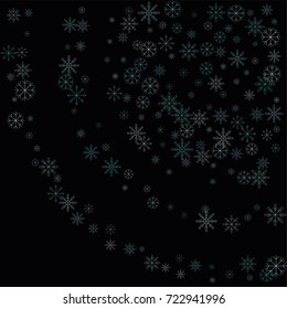 Christmas snow spray background of a random scatter snowflakes isolated on black. Snow explosion. Ice storm.
