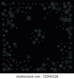 Christmas snow spray background of a random scatter snowflakes isolated on black. Snow explosion. Ice storm.