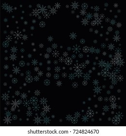 Christmas snow spray background of a random scatter snowflakes isolated on black. Snow explosion. Ice storm.