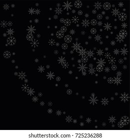 Christmas snow spray background of a random scatter snowflakes isolated on black. Snow explosion. Ice storm.