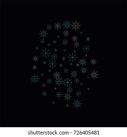 Christmas snow spray background of a random scatter snowflakes isolated on black. Snow explosion. Ice storm.