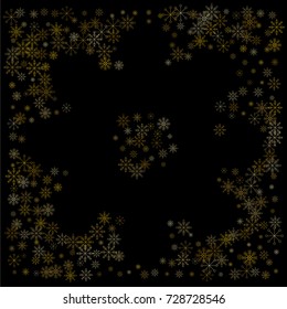 Christmas snow spray background of a random scatter snowflakes isolated on black. Snow explosion. Ice storm.