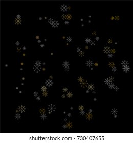 Christmas snow spray background of a random scatter snowflakes isolated on black. Snow explosion. Ice storm.