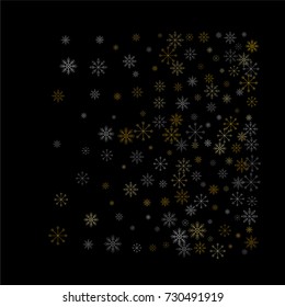 Christmas snow spray background of a random scatter snowflakes isolated on black. Snow explosion. Ice storm.