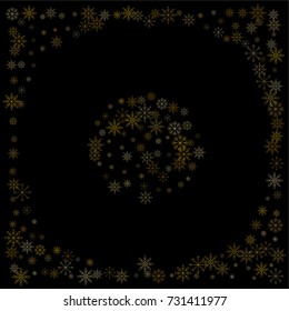 Christmas snow spray background of a random scatter snowflakes isolated on black. Snow explosion. Ice storm.