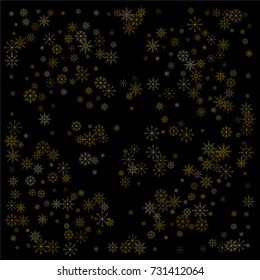 Christmas snow spray background of a random scatter snowflakes isolated on black. Snow explosion. Ice storm.