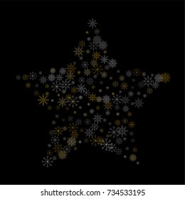 Christmas snow spray background of a random scatter snowflakes isolated on black. Snow explosion. Ice storm.