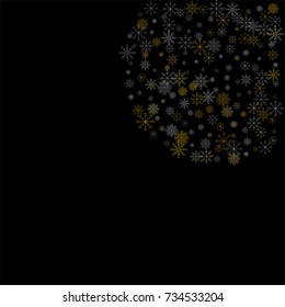 Christmas snow spray background of a random scatter snowflakes isolated on black. Snow explosion. Ice storm.