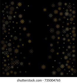 Christmas snow spray background of a random scatter snowflakes isolated on black. Snow explosion. Ice storm.