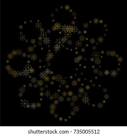 Christmas snow spray background of a random scatter snowflakes isolated on black. Snow explosion. Ice storm.