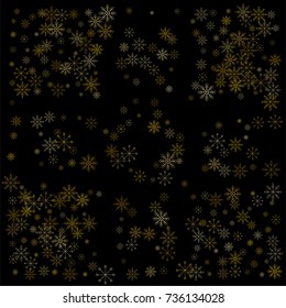 Christmas snow spray background of a random scatter snowflakes isolated on black. Snow explosion. Ice storm.
