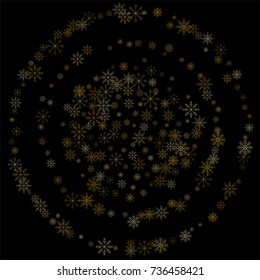 Christmas snow spray background of a random scatter snowflakes isolated on black. Snow explosion. Ice storm.