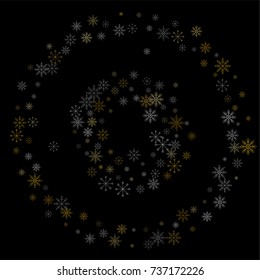 Christmas snow spray background of a random scatter snowflakes isolated on black. Snow explosion. Ice storm.