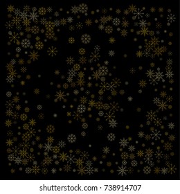 Christmas snow spray background of a random scatter snowflakes isolated on black. Snow explosion. Ice storm.