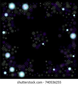Christmas snow spray background of a random scatter snowflakes isolated on black. Snow explosion. Ice storm.