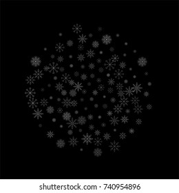 Christmas snow spray background of a random scatter snowflakes isolated on black. Snow explosion. Ice storm.