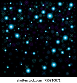 Christmas snow spray background of a random scatter snowflakes isolated on black. Snow explosion. Ice storm.