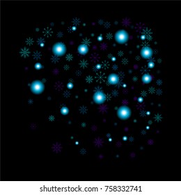 Christmas snow spray background of a random scatter snowflakes isolated on black. Snow explosion. Ice storm.