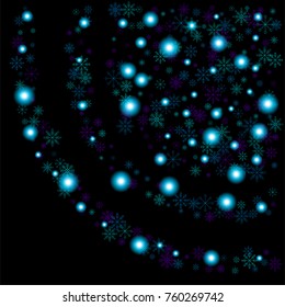 Christmas snow spray background of a random scatter snowflakes isolated on black. Snow explosion. Ice storm.