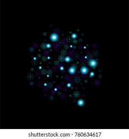 Christmas snow spray background of a random scatter snowflakes isolated on black. Snow explosion. Ice storm.