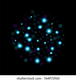 Christmas snow spray background of a random scatter snowflakes isolated on black. Snow explosion. Ice storm.