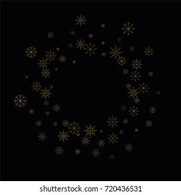 Christmas snow spray frame or border of a random scatter snowflakes isolated on black. Snow explosion. Ice storm.