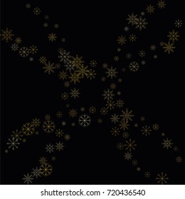 Christmas snow spray frame or border of a random scatter snowflakes isolated on black. Snow explosion. Ice storm.