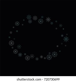 Christmas snow spray frame or border of a random scatter snowflakes isolated on black. Snow explosion. Ice storm.