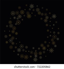 Christmas snow spray frame or border of a random scatter snowflakes isolated on black. Snow explosion. Ice storm.