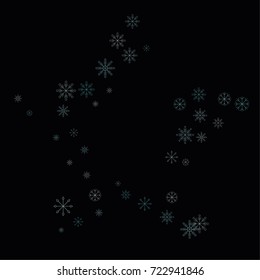Christmas snow spray frame or border of a random scatter snowflakes isolated on black. Snow explosion. Ice storm.