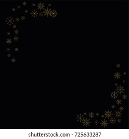 Christmas snow spray frame or border of a random scatter snowflakes isolated on black. Snow explosion. Ice storm.