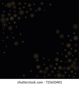 Christmas snow spray frame or border of a random scatter snowflakes isolated on black. Snow explosion. Ice storm.