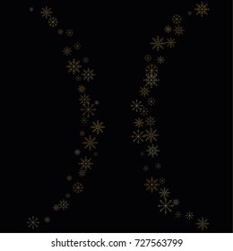 Christmas snow spray frame or border of a random scatter snowflakes isolated on black. Snow explosion. Ice storm.