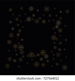 Christmas snow spray frame or border of a random scatter snowflakes isolated on black. Snow explosion. Ice storm.