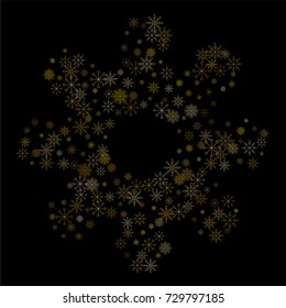 Christmas snow spray frame or border of a random scatter snowflakes isolated on black. Snow explosion. Ice storm.