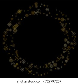 Christmas snow spray frame or border of a random scatter snowflakes isolated on black. Snow explosion. Ice storm.