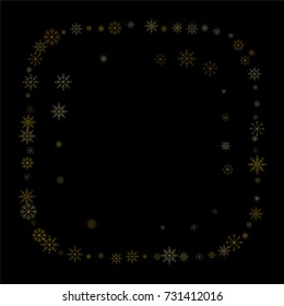 Christmas snow spray frame or border of a random scatter snowflakes isolated on black. Snow explosion. Ice storm.