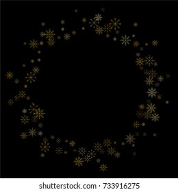 Christmas snow spray frame or border of a random scatter snowflakes isolated on black. Snow explosion. Ice storm.