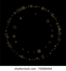 Christmas snow spray frame or border of a random scatter snowflakes isolated on black. Snow explosion. Ice storm.
