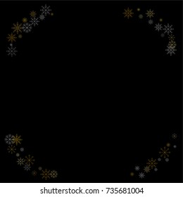 Christmas snow spray frame or border of a random scatter snowflakes isolated on black. Snow explosion. Ice storm.